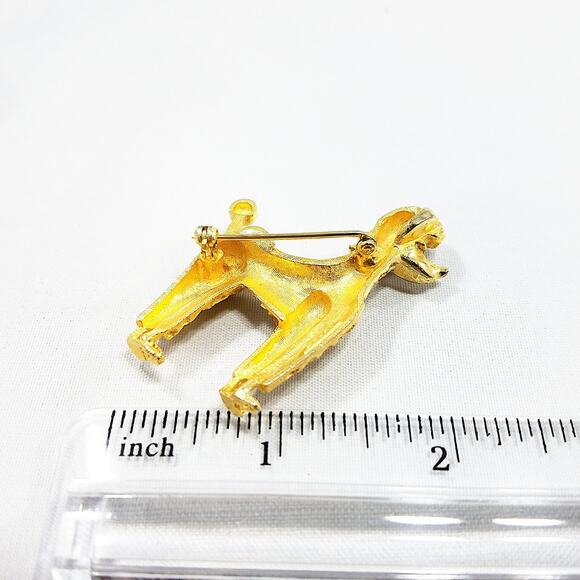 Vintage CORO Dog Brooch Pin, Gold Tone, Textured Poodle Pin, Red Rhinestone Eye - Picture 9 of 10
